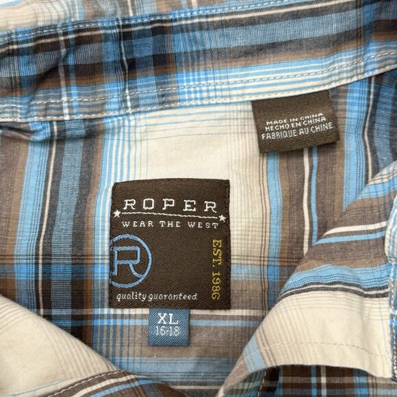 Roper Western Long Sleeve Pearl Snap Button Down Shirt SZ Youth XL (16-18) Brown - Picture 5 of 8